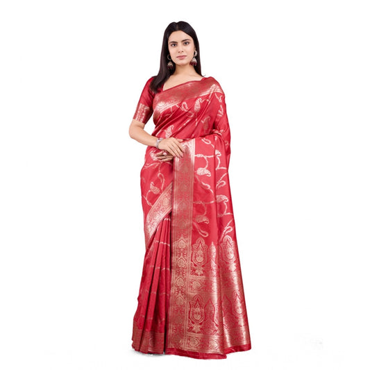 Women'S Banarasi Silk Printed Saree With Unstitched Blouse 5.5