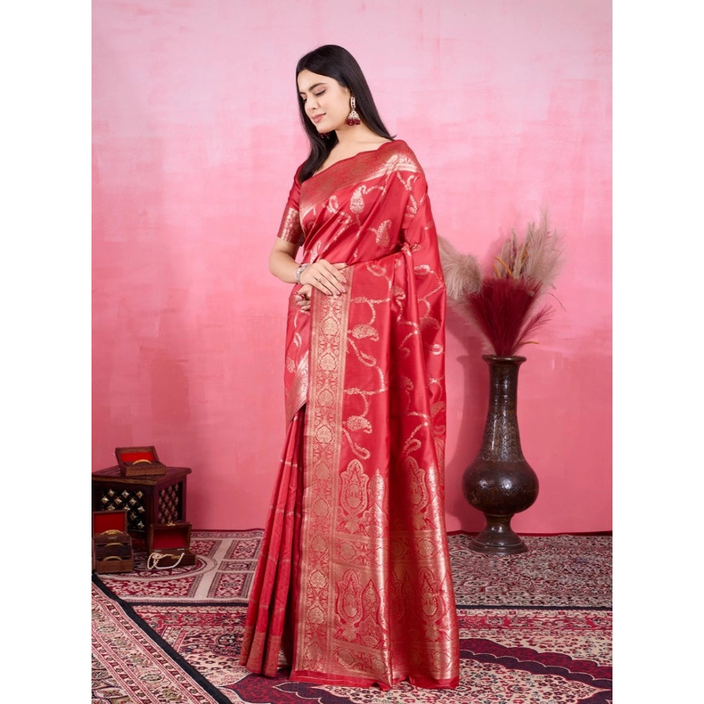 Women'S Banarasi Silk Printed Saree With Unstitched Blouse 5.5