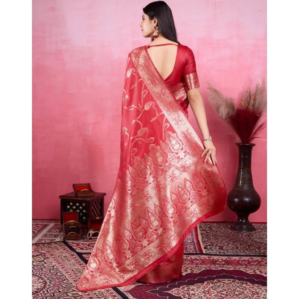 Women'S Banarasi Silk Printed Saree With Unstitched Blouse 5.5
