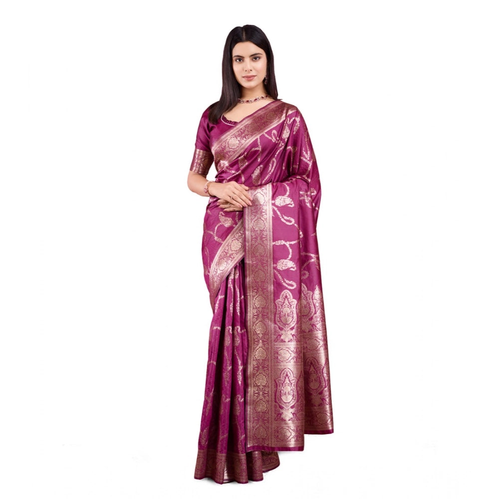 Women'S Banarasi Silk Printed Saree With Unstitched Blouse 5.5