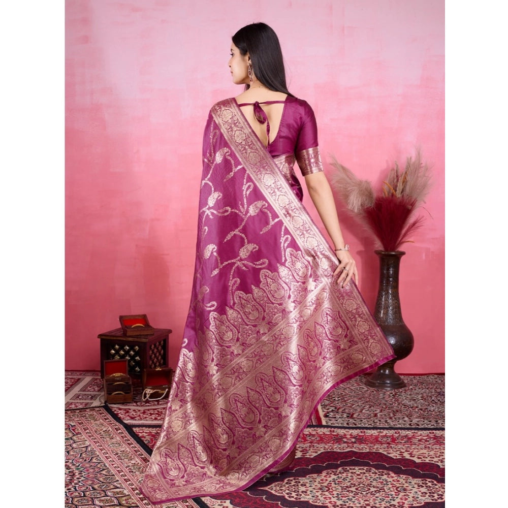 Women'S Banarasi Silk Printed Saree With Unstitched Blouse 5.5