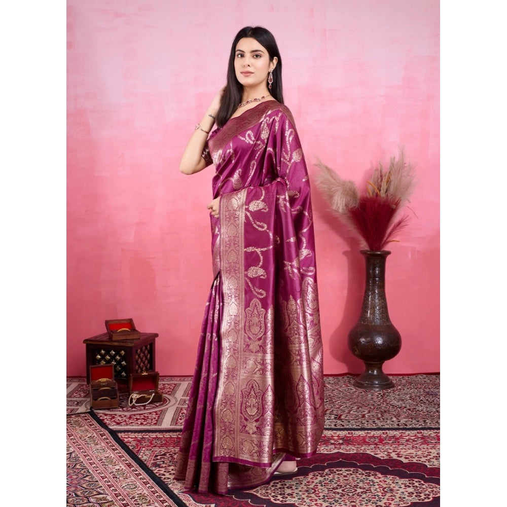 Women'S Banarasi Silk Printed Saree With Unstitched Blouse 5.5