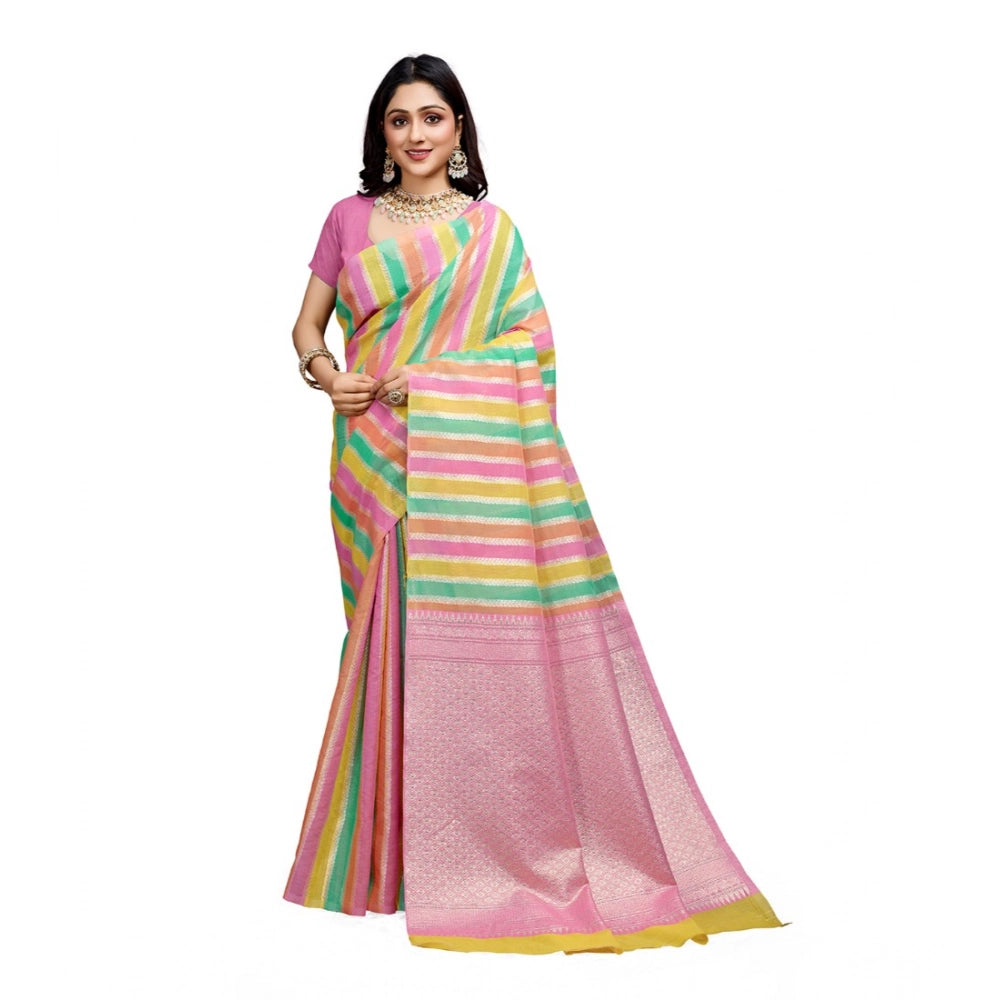 Women'S Cotton Blended Printed Saree With Unstitched Blouse 5.