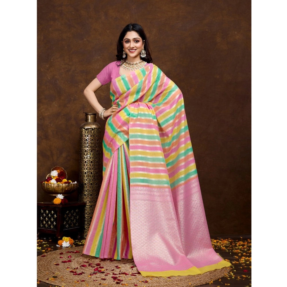 Women'S Cotton Blended Printed Saree With Unstitched Blouse 5.