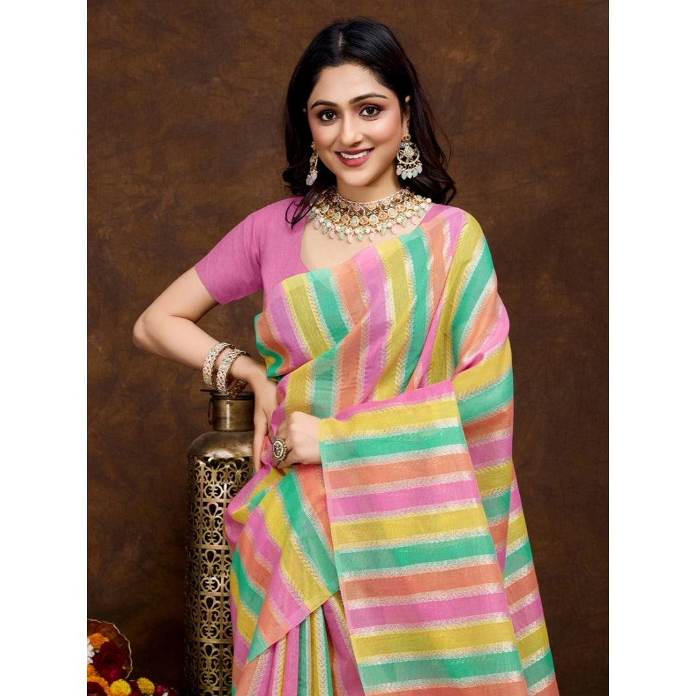 Women'S Cotton Blended Printed Saree With Unstitched Blouse 5.