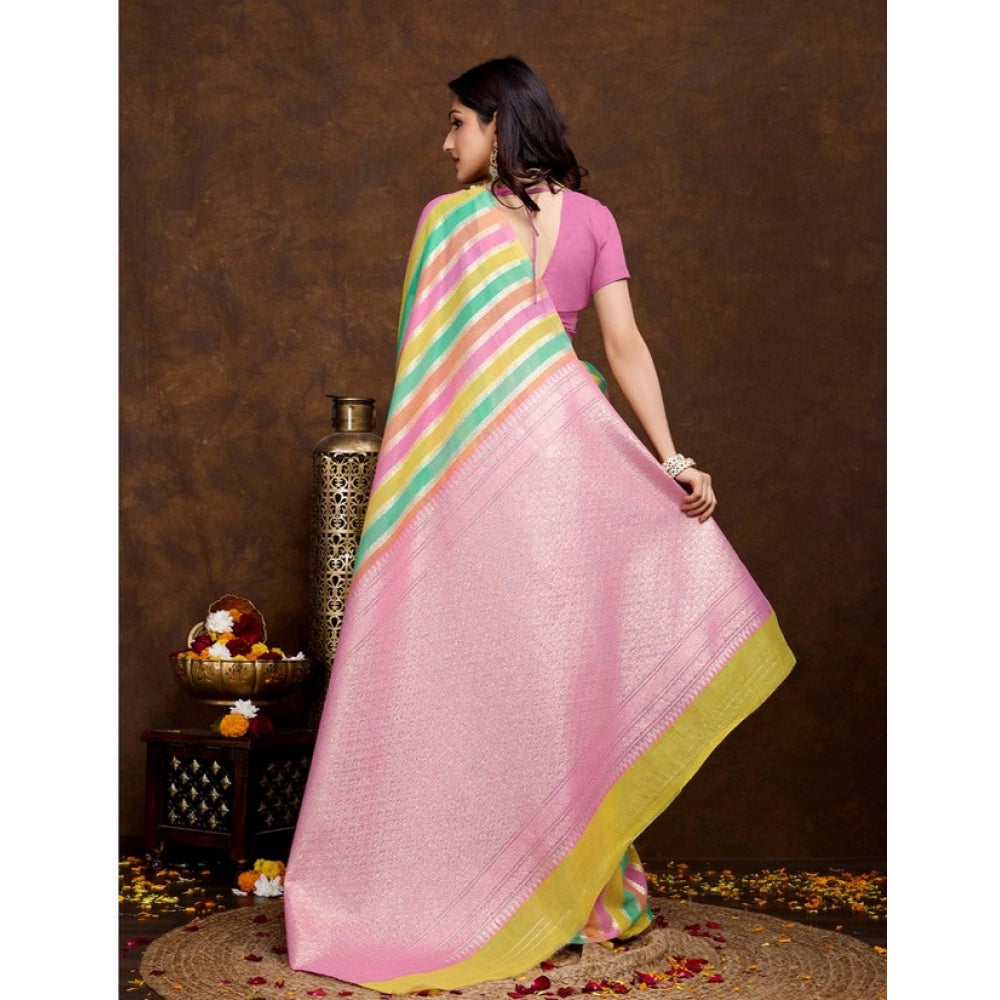 Women'S Cotton Blended Printed Saree With Unstitched Blouse 5.