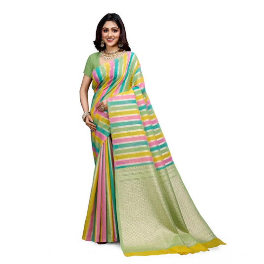 Women'S Cotton Blended Printed Saree With Unstitched Blouse 5.