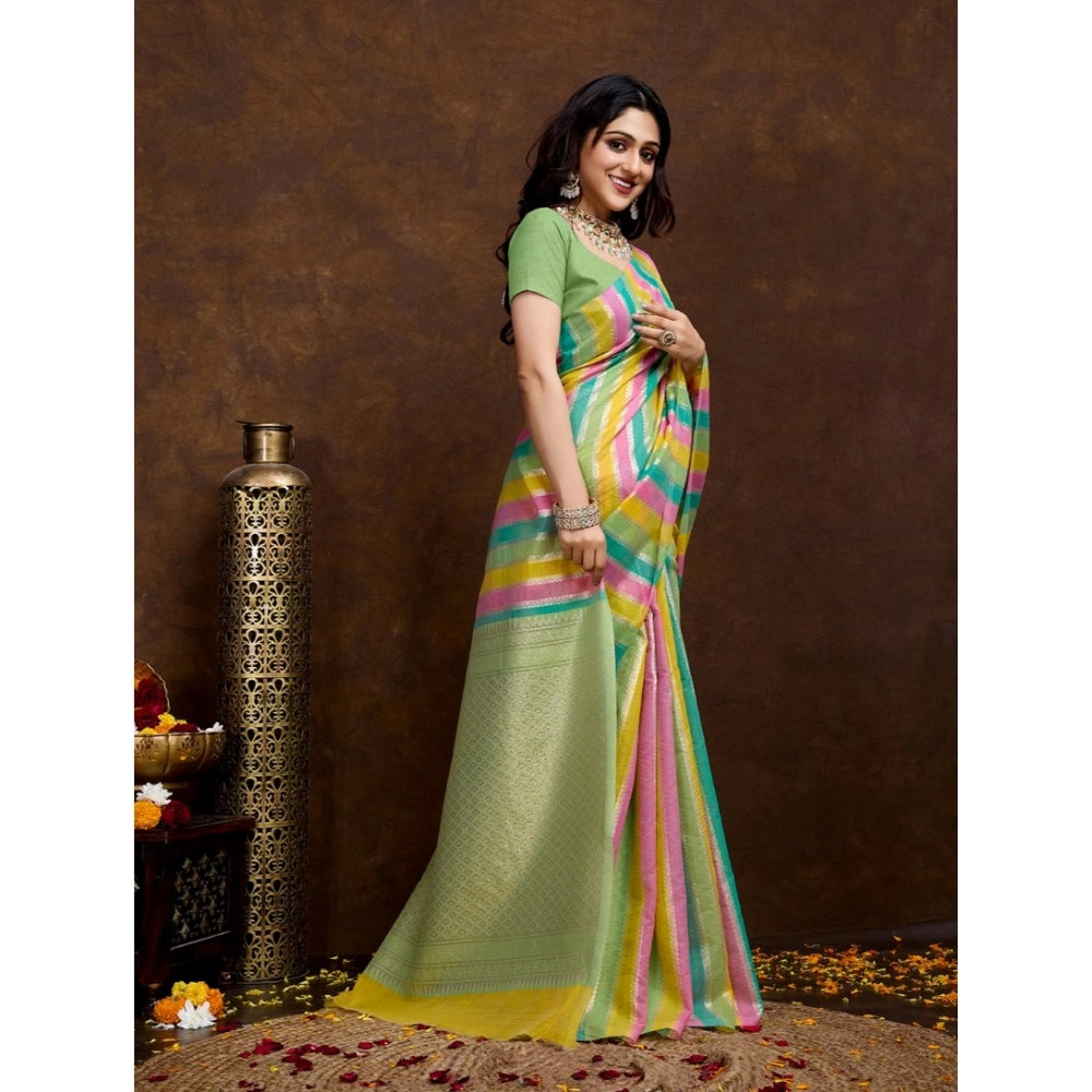 Women'S Cotton Blended Printed Saree With Unstitched Blouse 5.