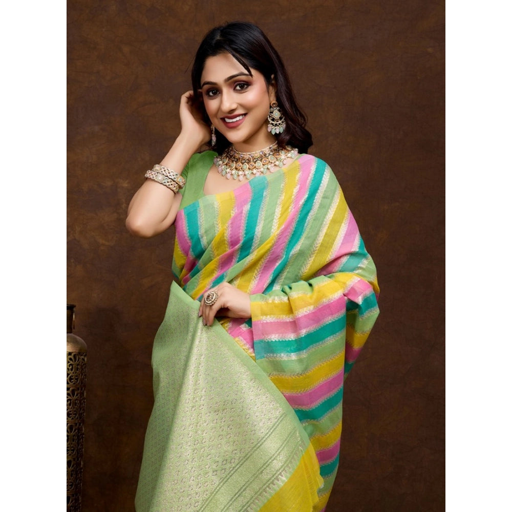 Women'S Cotton Blended Printed Saree With Unstitched Blouse 5.