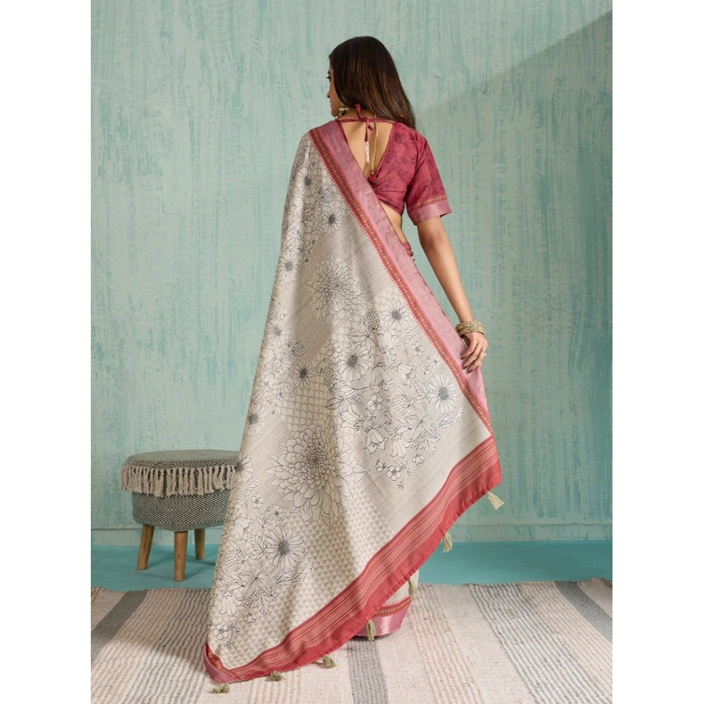 Women'S Silk Blend Printed Saree With Unstitched Blouse 5.5Mtr