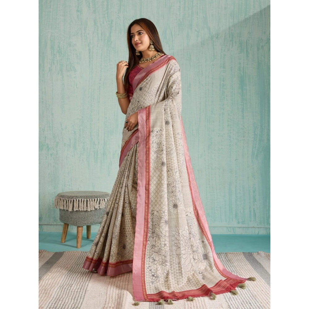 Women'S Silk Blend Printed Saree With Unstitched Blouse 5.5Mtr