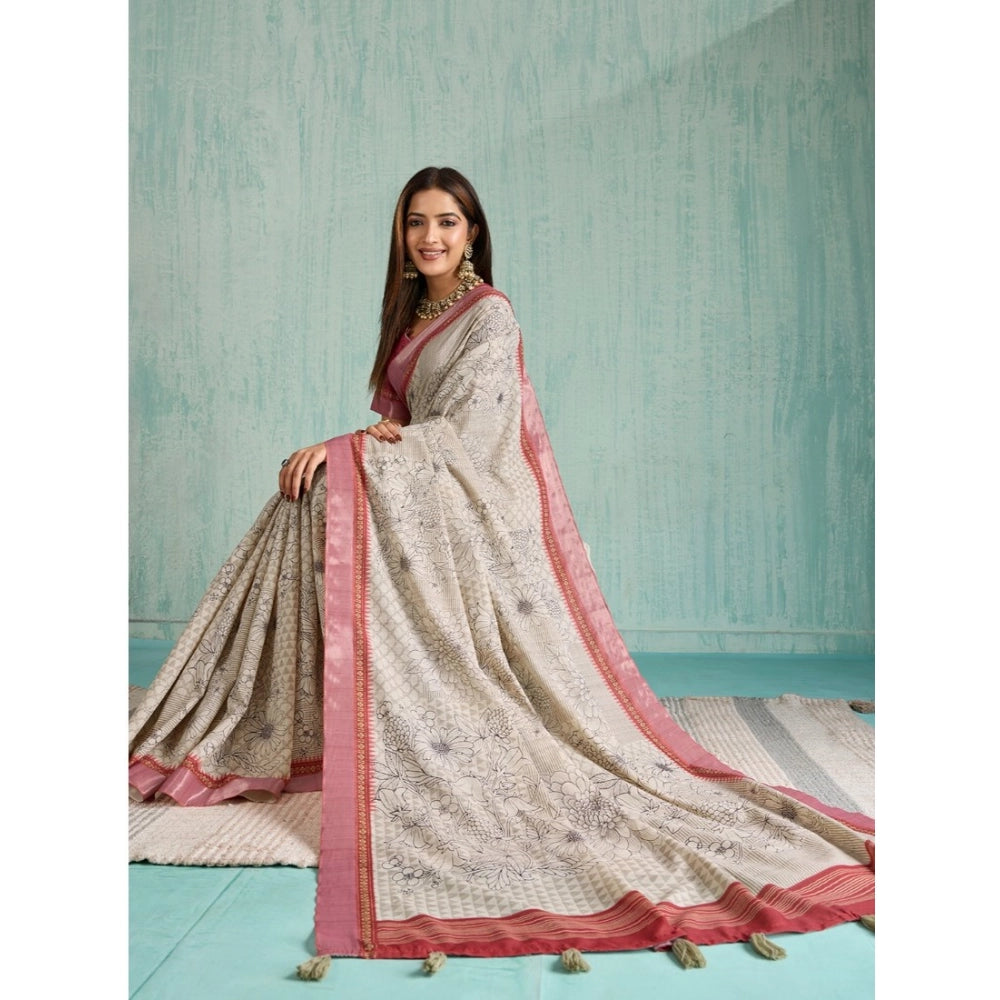 Women'S Silk Blend Printed Saree With Unstitched Blouse 5.5Mtr