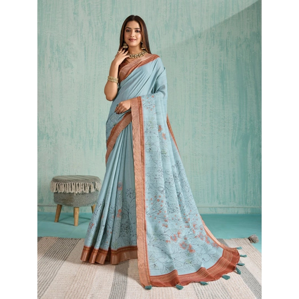 Women'S Silk Blend Printed Saree With Unstitched Blouse 5.5Mtr