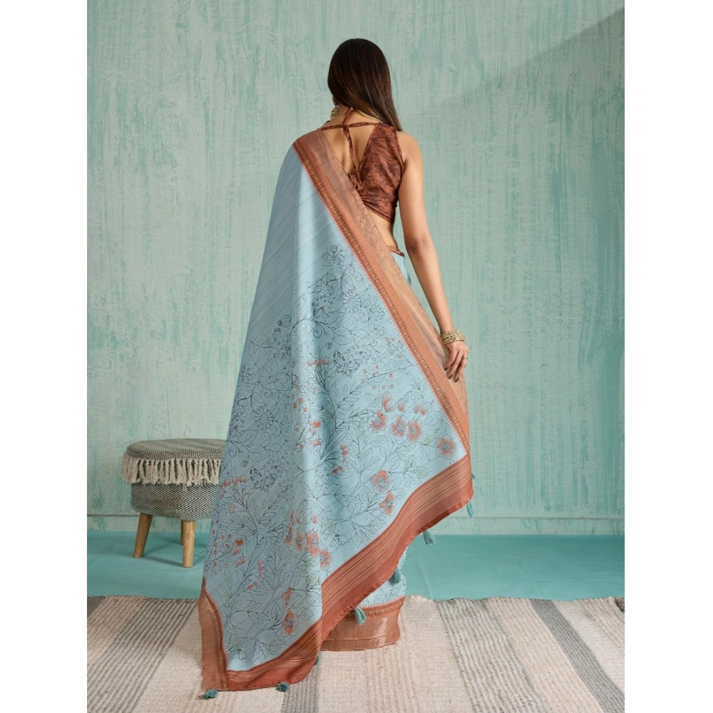 Women'S Silk Blend Printed Saree With Unstitched Blouse 5.5Mtr