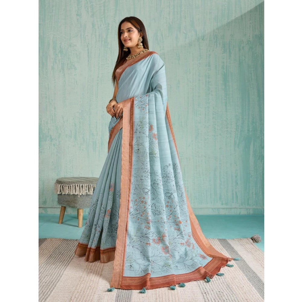 Women'S Silk Blend Printed Saree With Unstitched Blouse 5.5Mtr