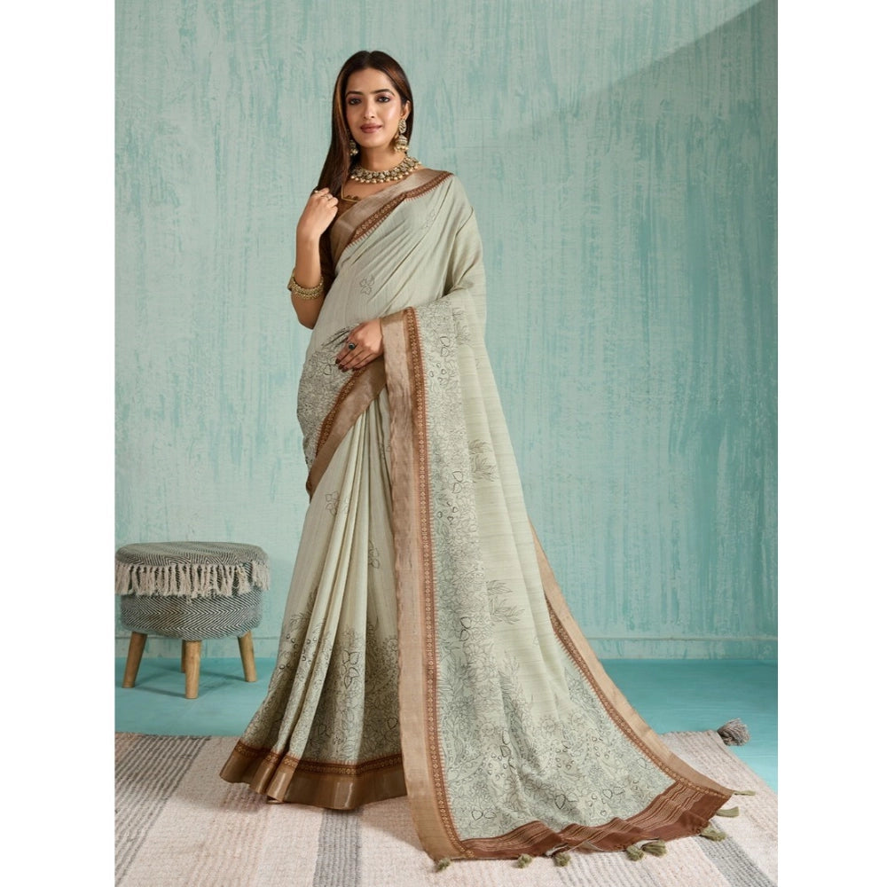 Women's Silk Blend Printed Saree With Unstitched Blouse 5.5Mtr (Green) - VANSHELLE