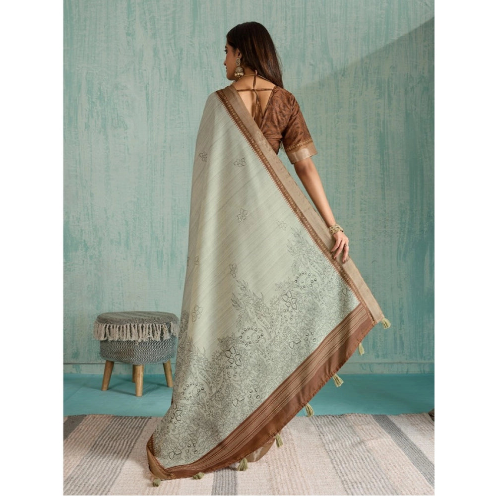 Women's Silk Blend Printed Saree With Unstitched Blouse 5.5Mtr (Green) - VANSHELLE