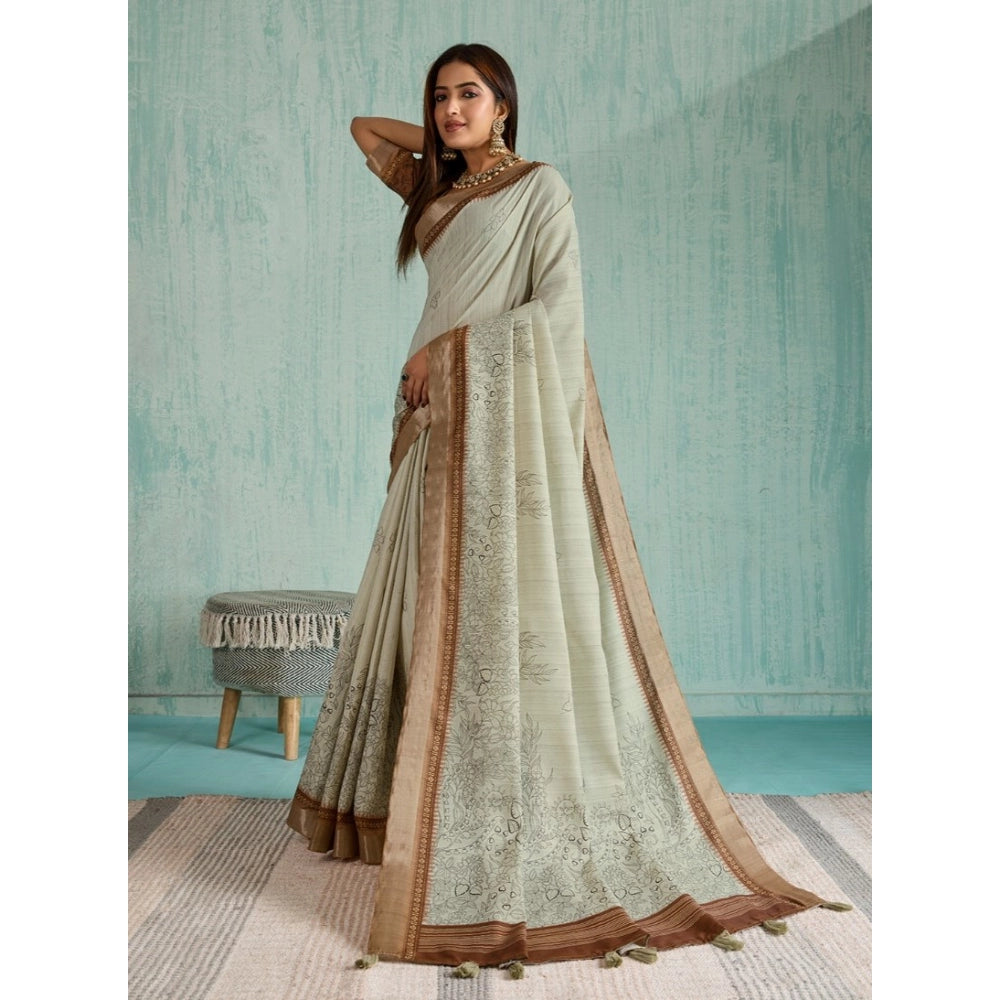 Women's Silk Blend Printed Saree With Unstitched Blouse 5.5Mtr (Green) - VANSHELLE