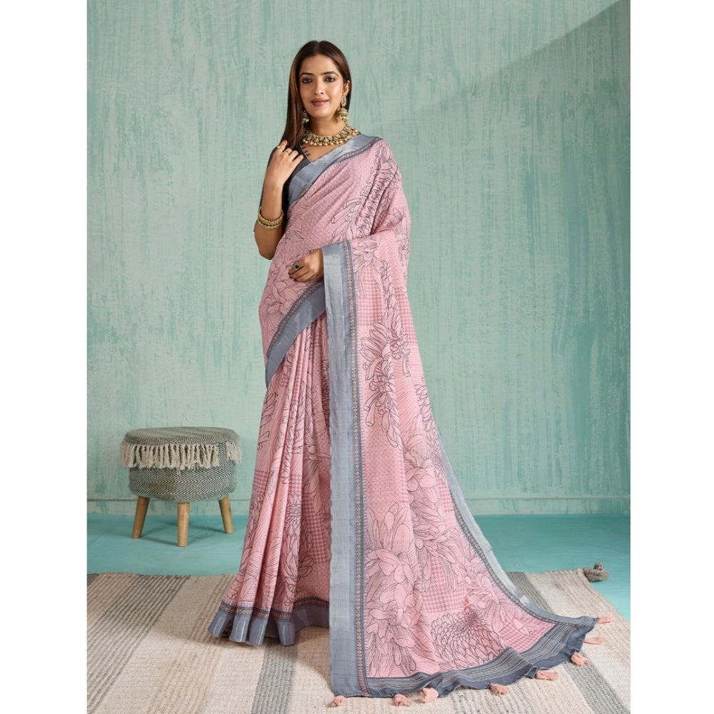 Women'S Silk Blend Printed Saree With Unstitched Blouse 5.5Mtr