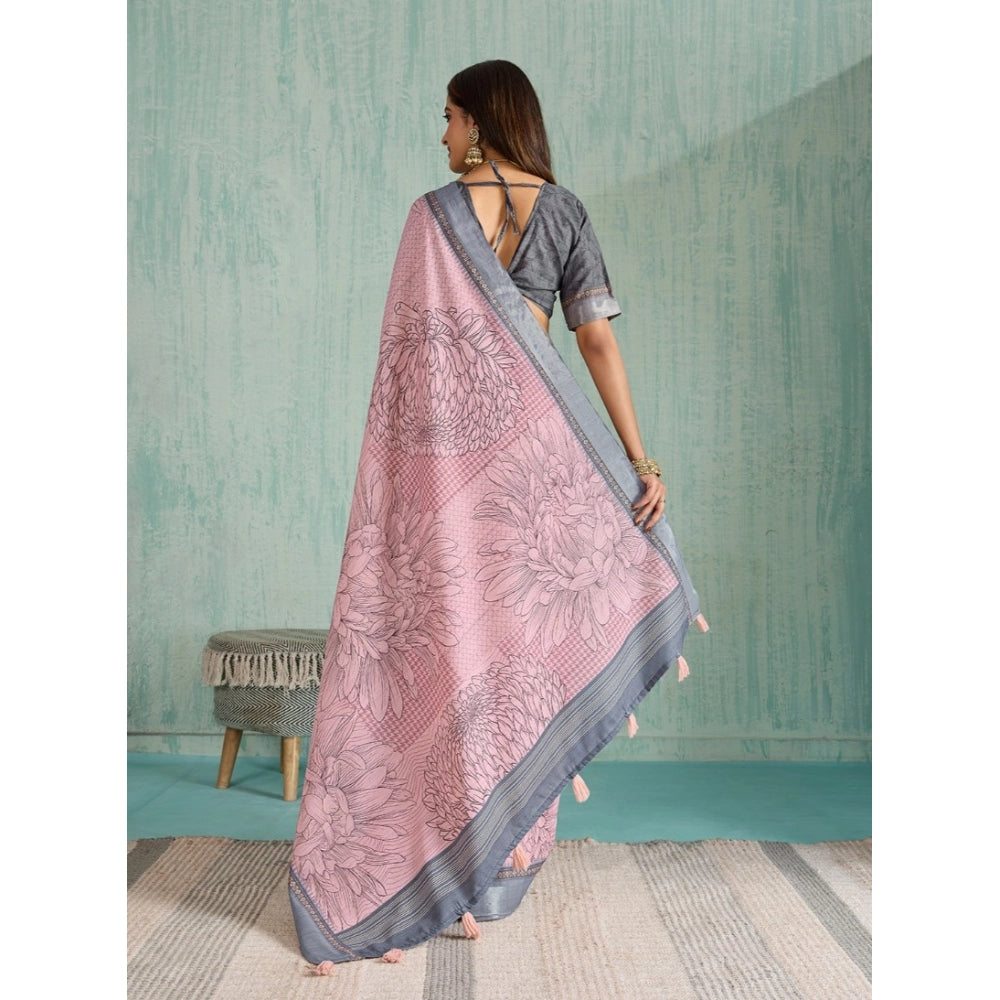 Women'S Silk Blend Printed Saree With Unstitched Blouse 5.5Mtr