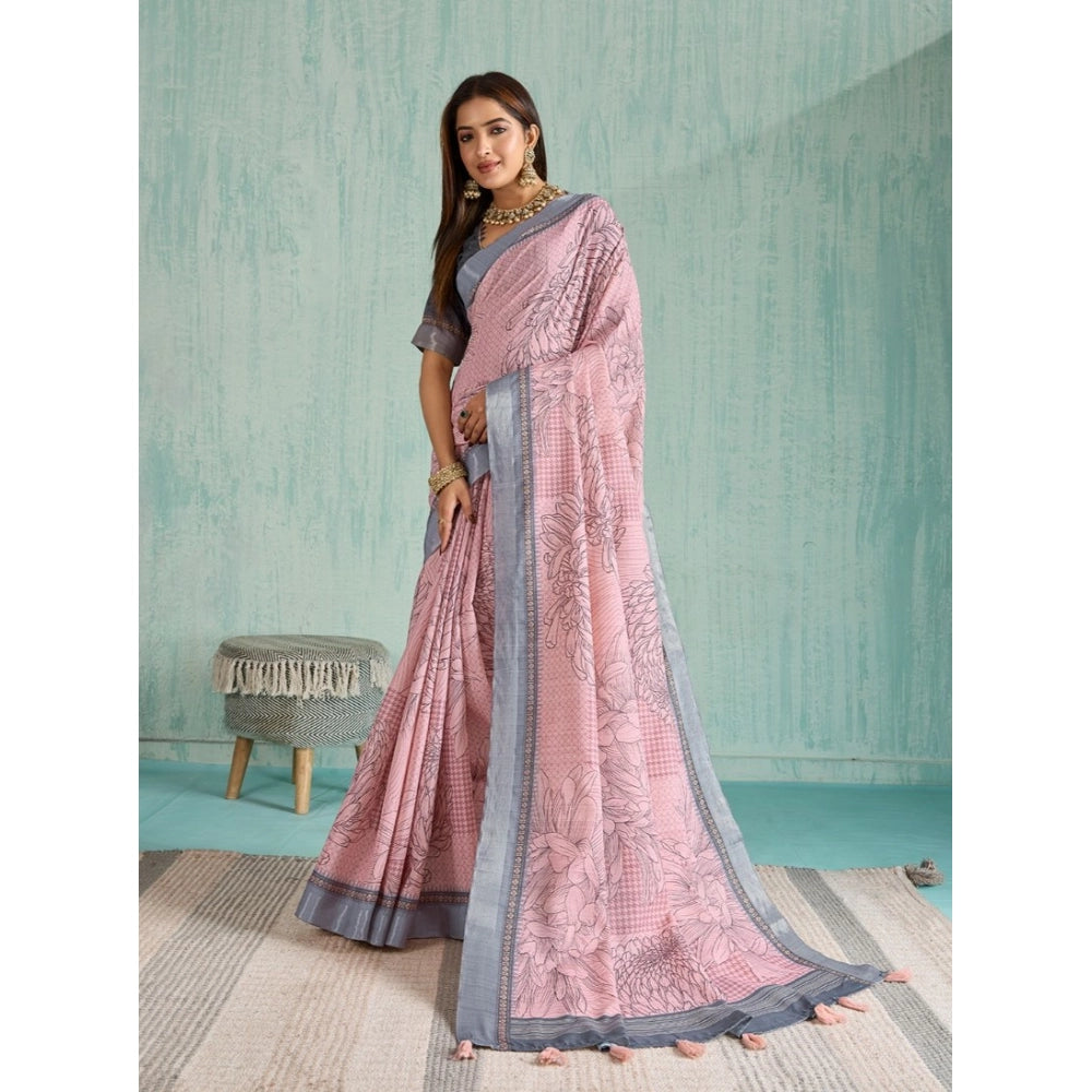 Women'S Silk Blend Printed Saree With Unstitched Blouse 5.5Mtr