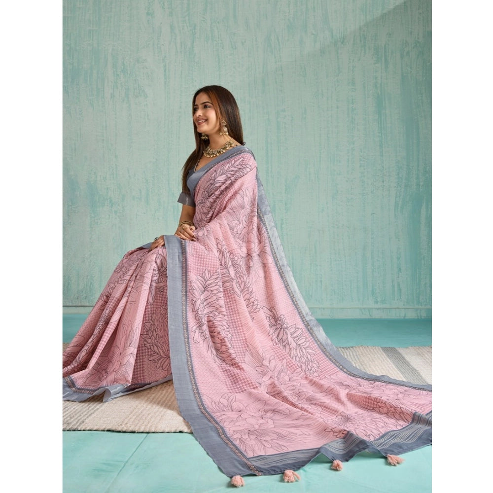 Women'S Silk Blend Printed Saree With Unstitched Blouse 5.5Mtr