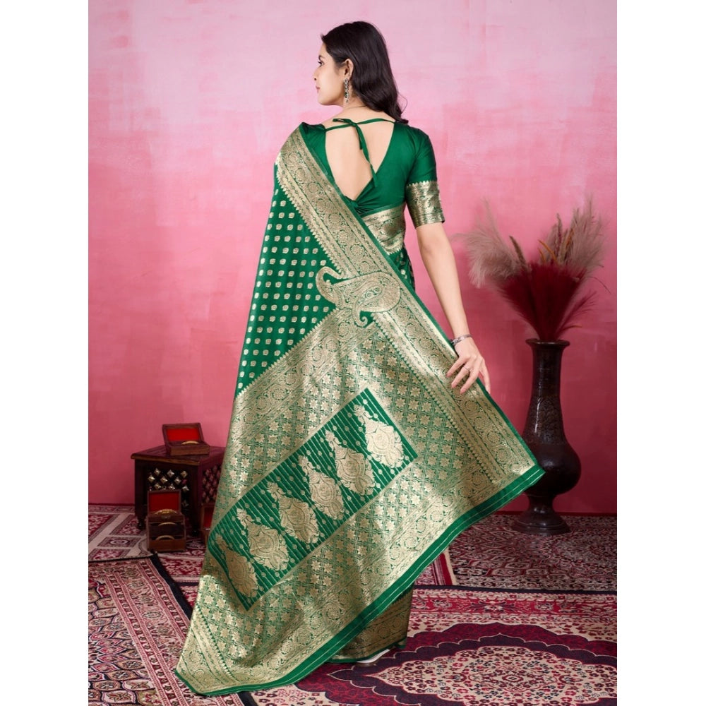 Women's Banarasi Silk Printed Saree With Unstitched Blouse 5.5Mtr (Green) - VANSHELLE