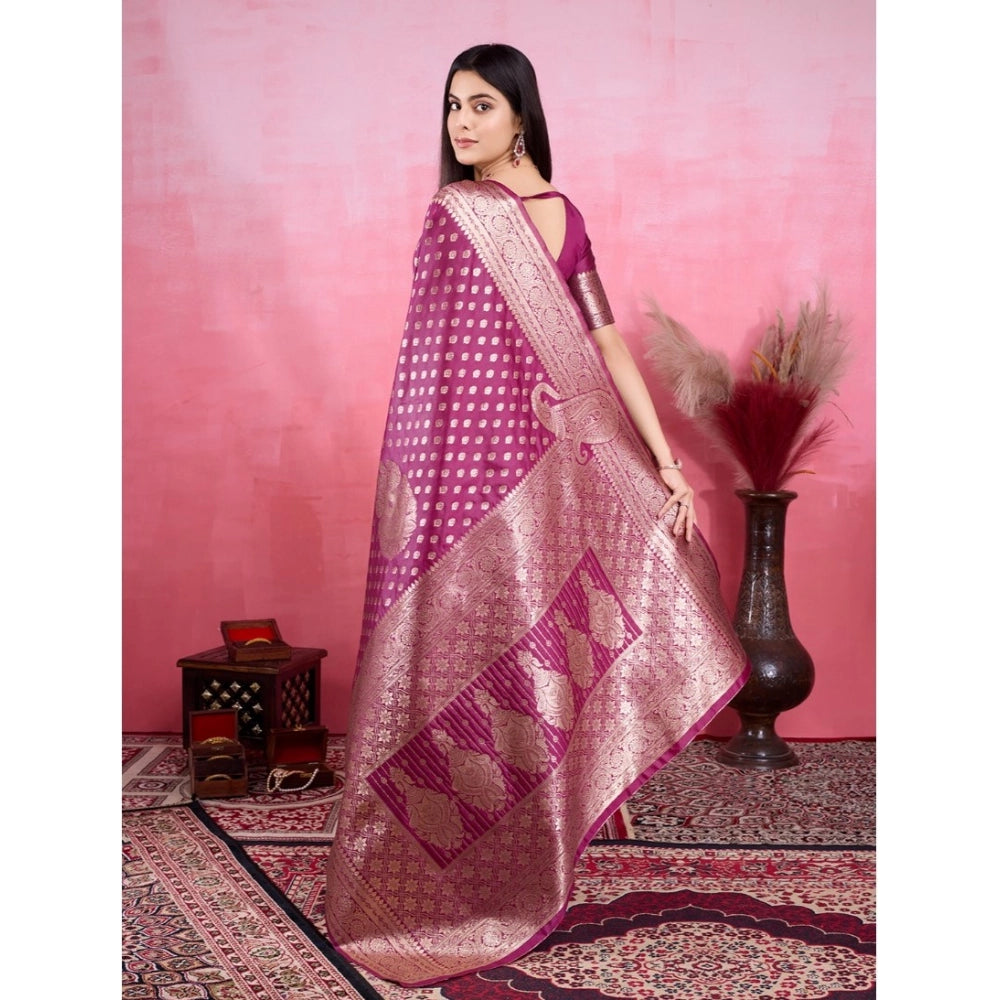 Women's Banarasi Silk Printed Saree With Unstitched Blouse 5.5Mtr (Wine) - VANSHELLE
