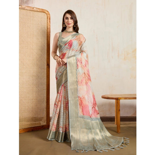 Women'S Viscose Printed Saree With Unstitched Blouse 5.5Mtr (C