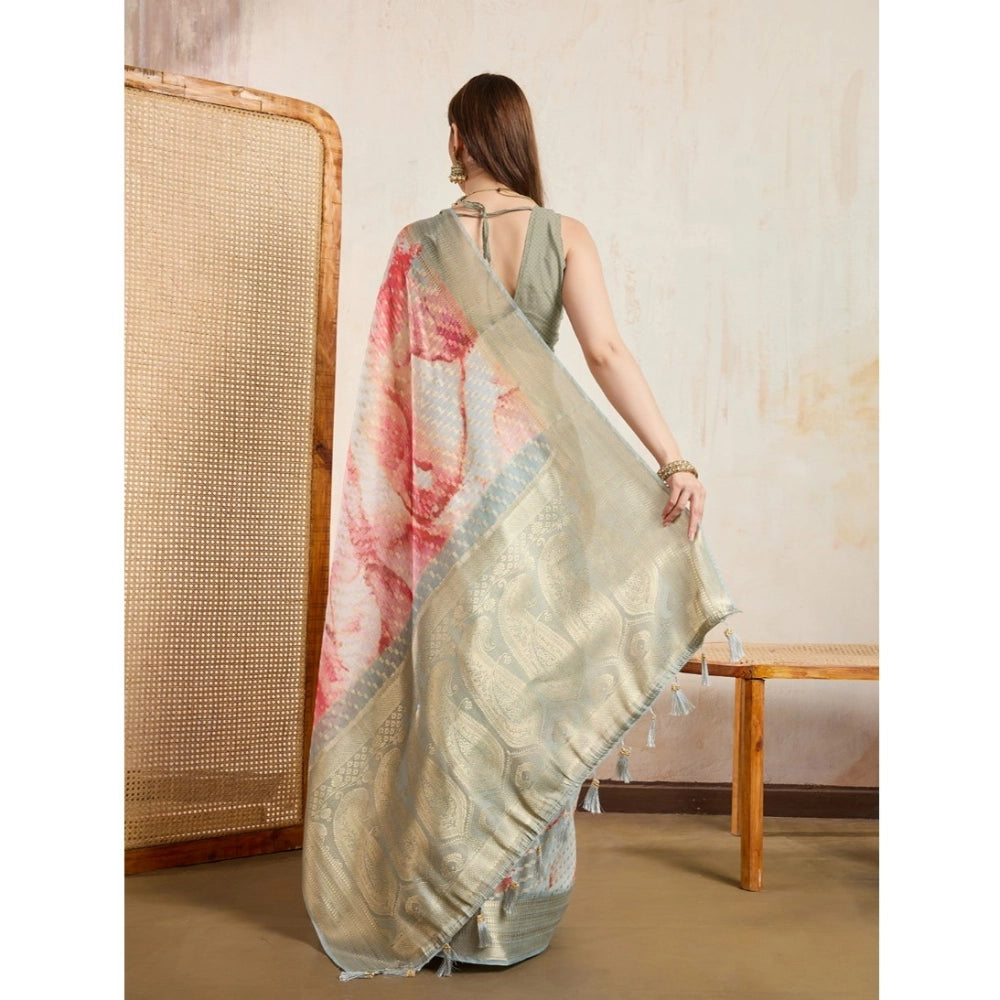Women'S Viscose Printed Saree With Unstitched Blouse 5.5Mtr (C