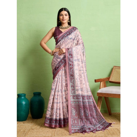 Women's Silk Blend Printed Saree With Unstitched Blouse 5.5Mtr (Grey) - VANSHELLE