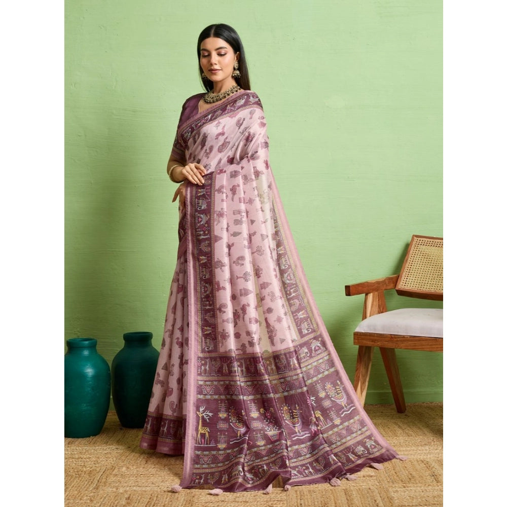Women's Silk Blend Printed Saree With Unstitched Blouse 5.5Mtr (Grey) - VANSHELLE