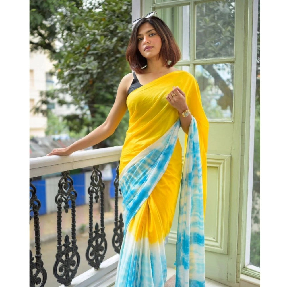 Women's Linen Printed Saree With Unstitched Blouse 5.5Mtr (Multicolor) - VANSHELLE