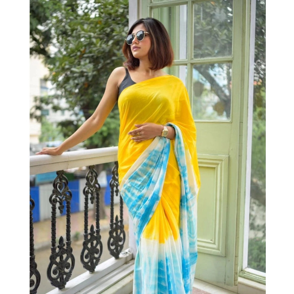 Women's Linen Printed Saree With Unstitched Blouse 5.5Mtr (Multicolor) - VANSHELLE