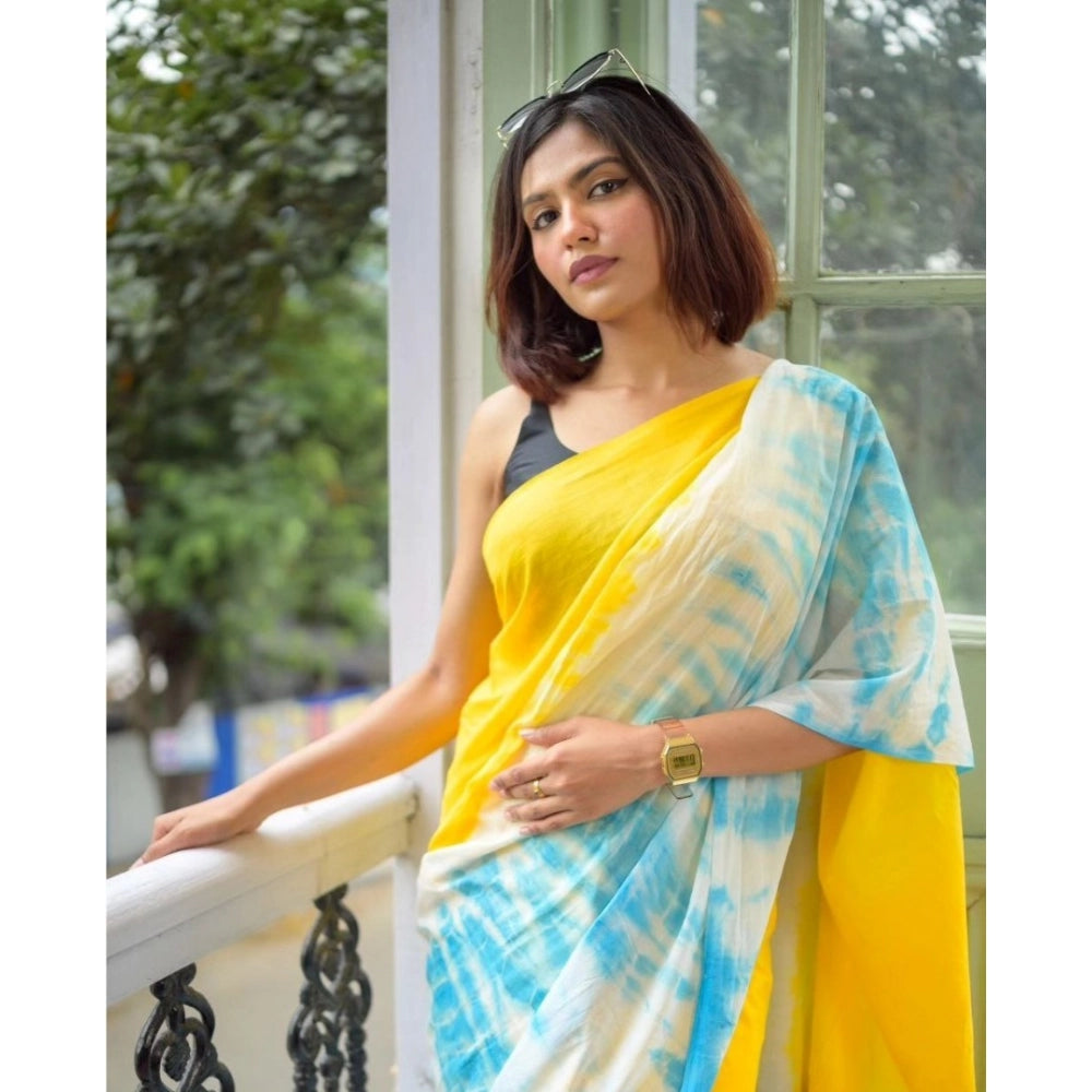 Women's Linen Printed Saree With Unstitched Blouse 5.5Mtr (Multicolor) - VANSHELLE