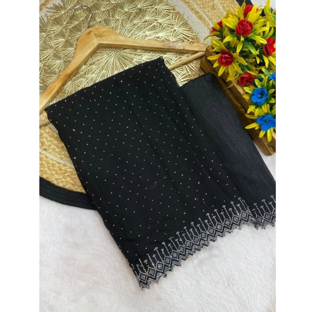 Women'S Georgette Stone Work Saree With Unstitched Blouse 5.5M