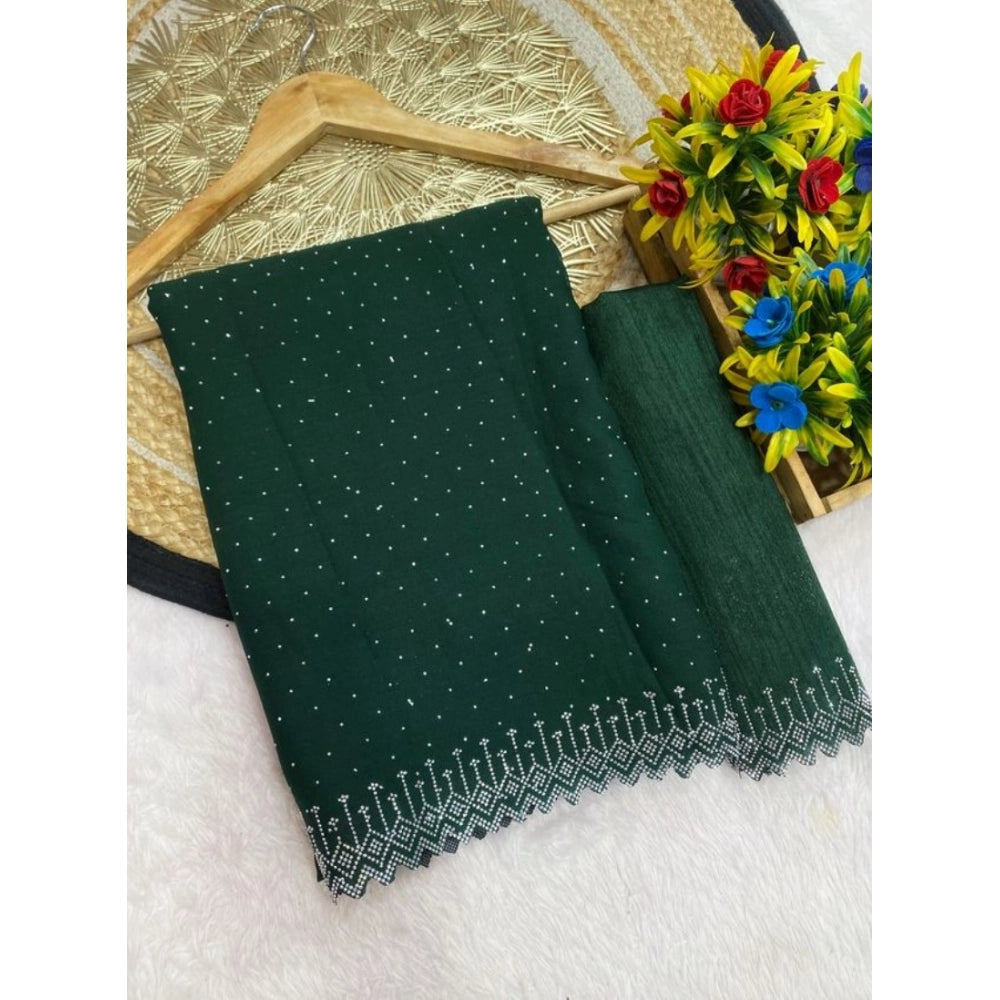 Women's Georgette Stone Work Saree With Unstitched Blouse 5.5Mtr - Green