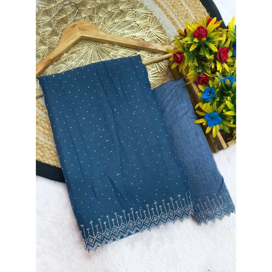 Women'S Georgette Stone Work Saree With Unstitched Blouse 5.5M