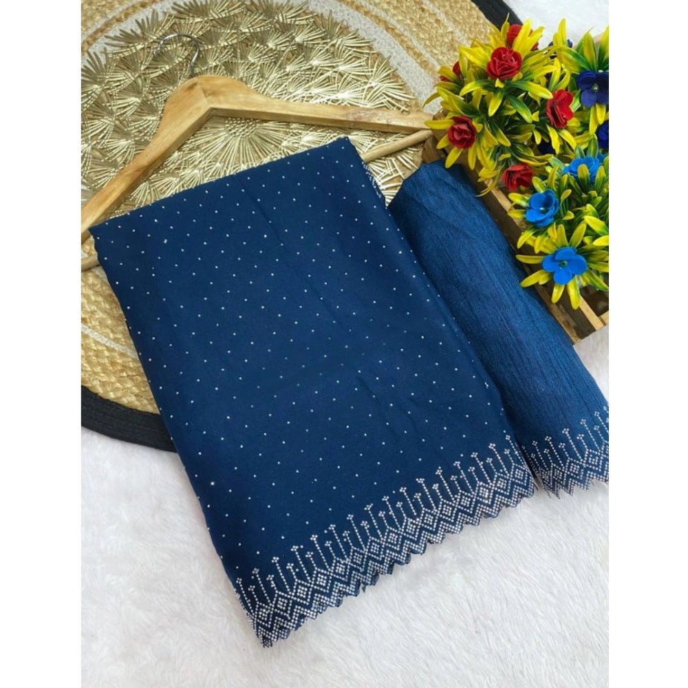 Women'S Georgette Stone Work Saree With Unstitched Blouse 5.5M