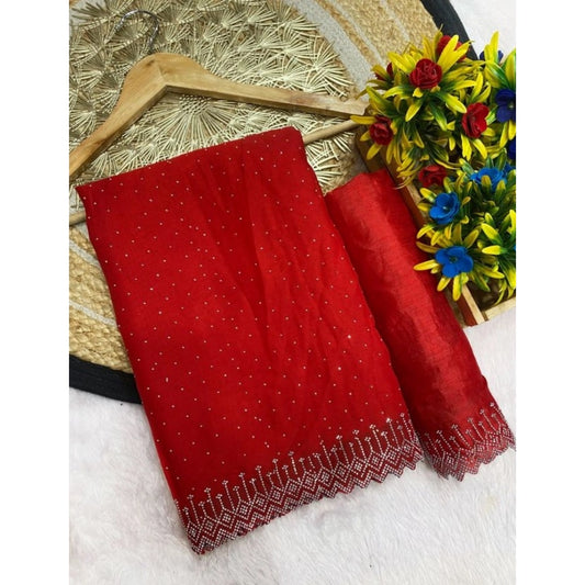 Women'S Georgette Stone Work Saree With Unstitched Blouse 5.5M