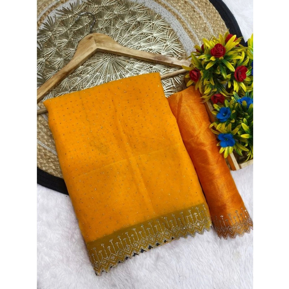 Women'S Georgette Stone Work Saree With Unstitched Blouse 5.5M