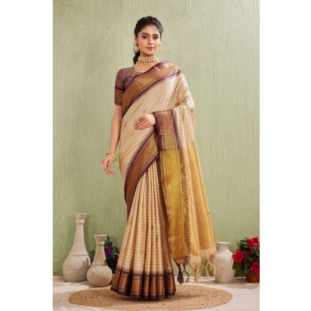 Women'S Silk Blended Jaquard Woven Saree With Unstitched Blous