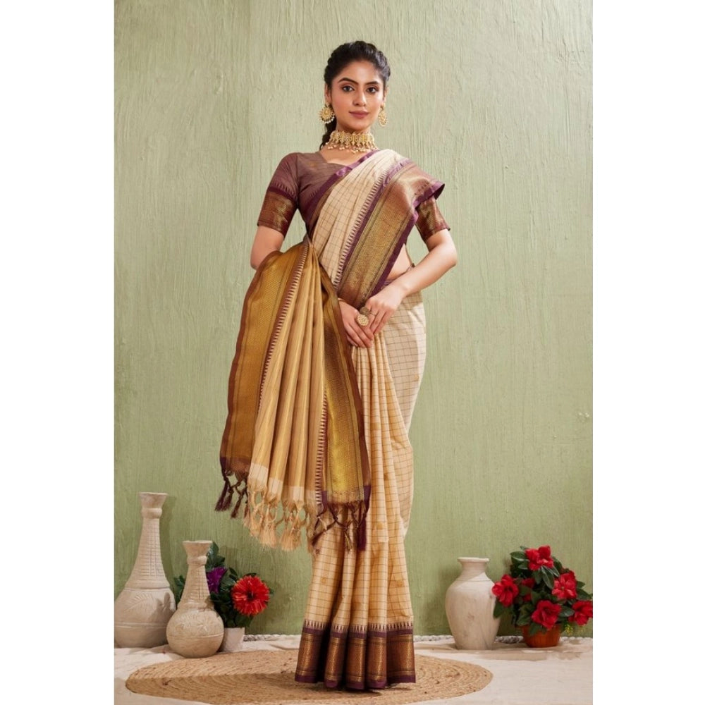 Women'S Silk Blended Jaquard Woven Saree With Unstitched Blous