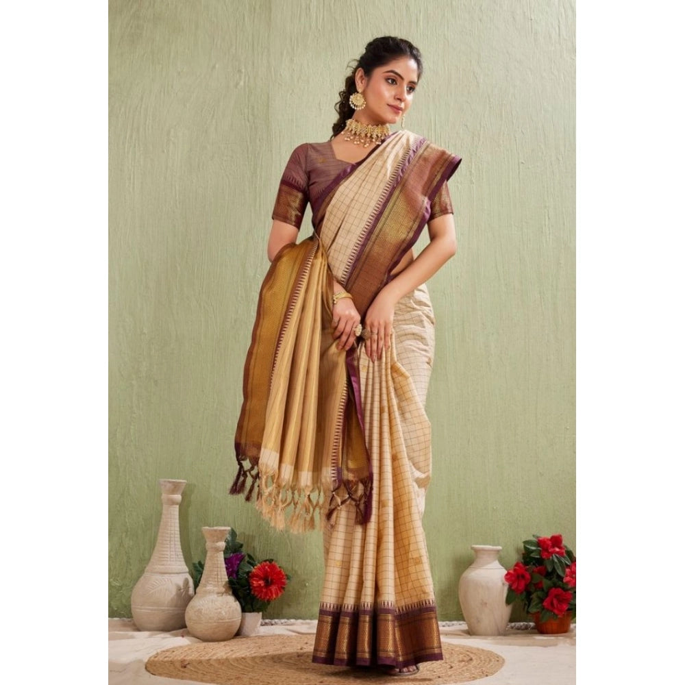 Women'S Silk Blended Jaquard Woven Saree With Unstitched Blous