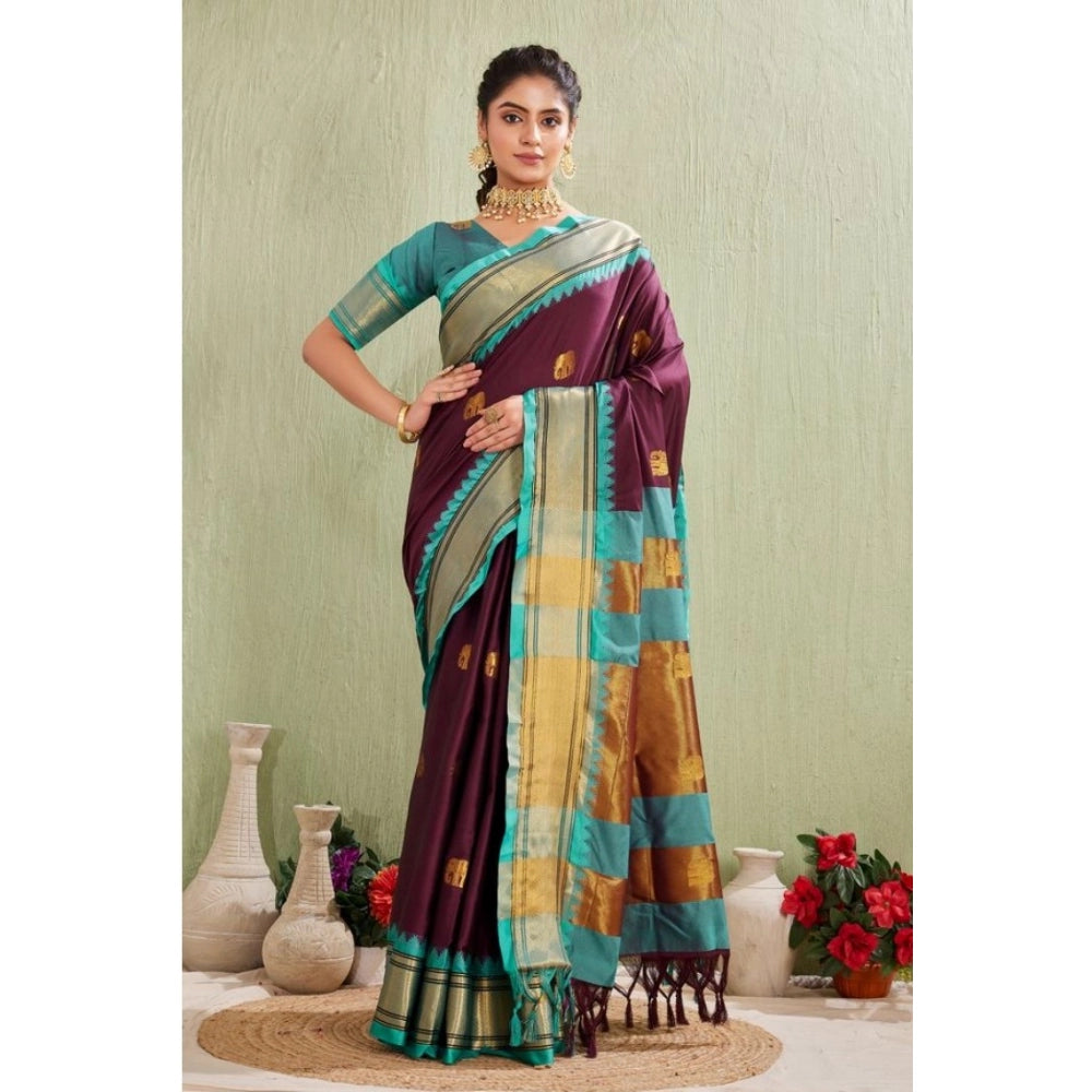 Women'S Silk Blended Jaquard Woven Saree With Unstitched Blous