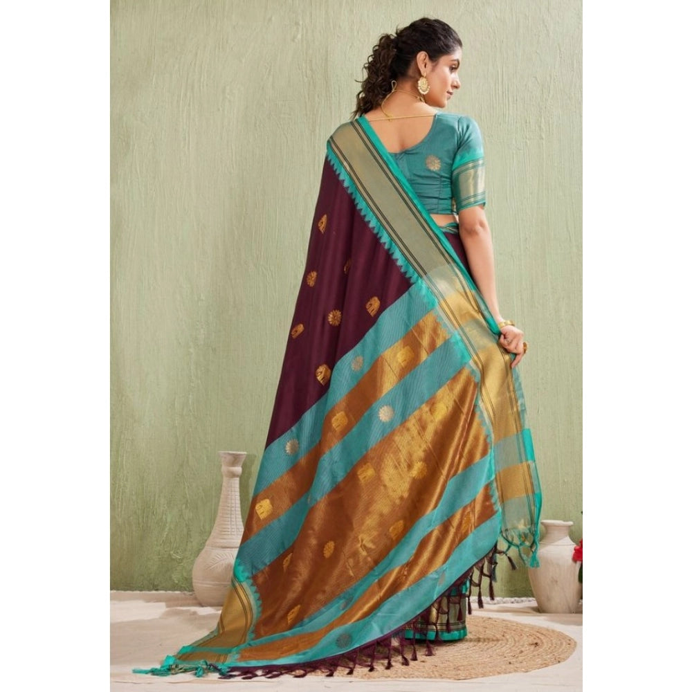 Women'S Silk Blended Jaquard Woven Saree With Unstitched Blous