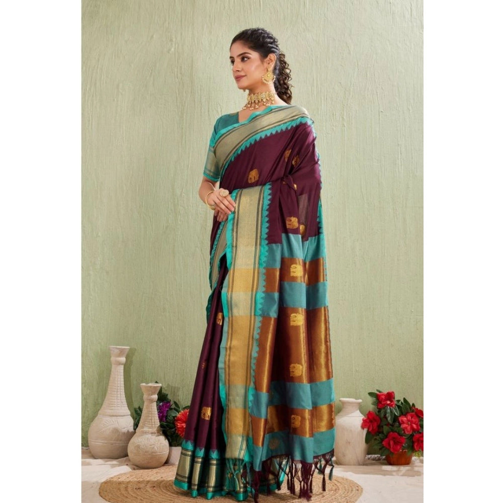 Women'S Silk Blended Jaquard Woven Saree With Unstitched Blous