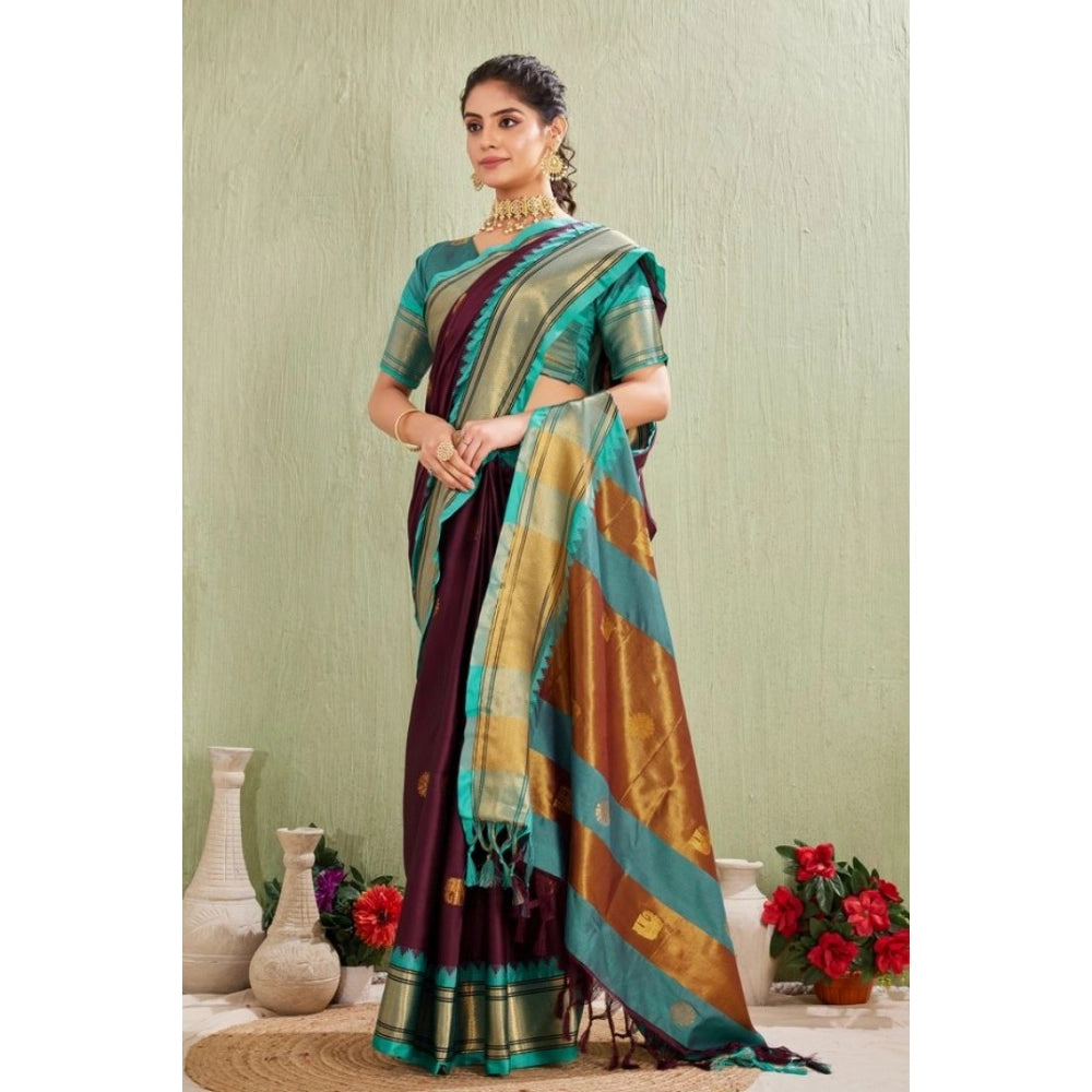 Women'S Silk Blended Jaquard Woven Saree With Unstitched Blous