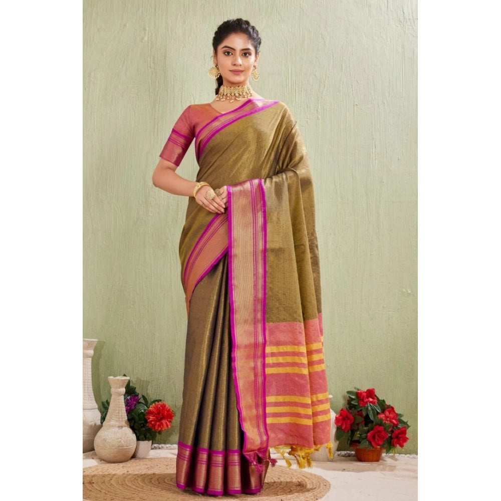 Women'S Silk Blended Jaquard Woven Saree With Unstitched Blous