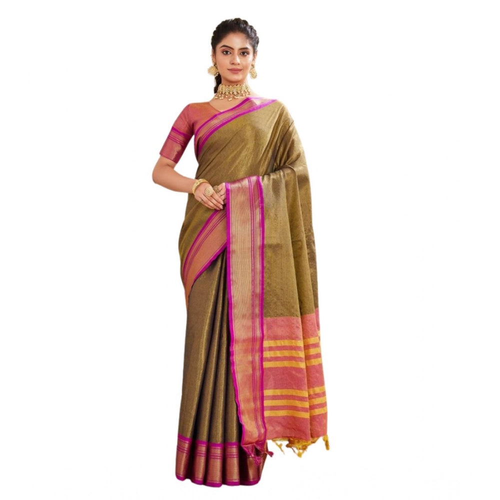 Women'S Silk Blended Jaquard Woven Saree With Unstitched Blous